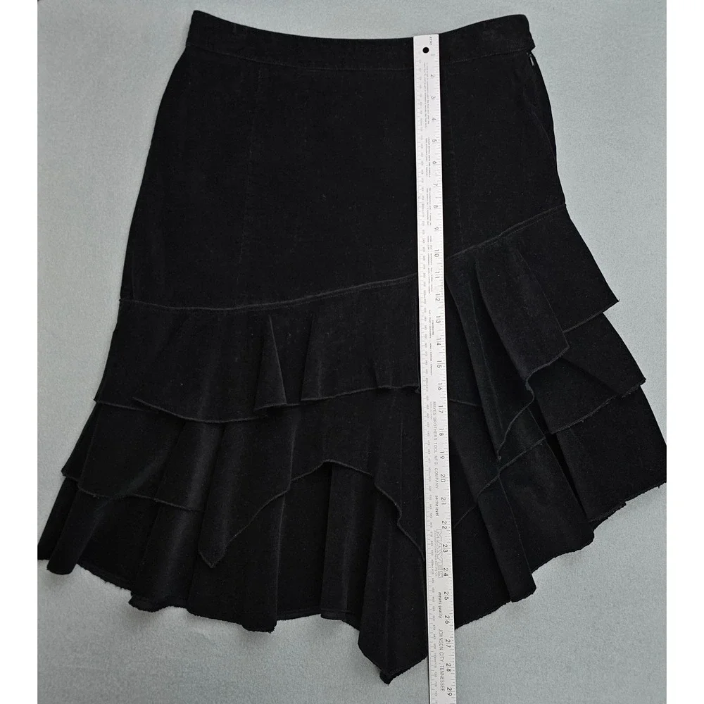 Y2K Corduroy Skirt 8 Black Tiered Ruffle Renaissance Western Dark Fairy Boho Vtg